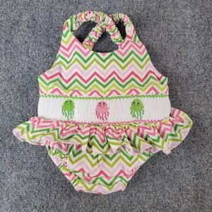 Royal Child Baby Girls Smocked Jellyfish Bubble Romper Swimsuit Pink Green 6M